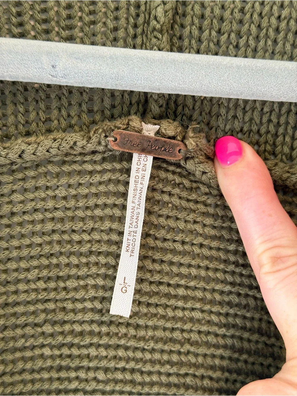 Free People Olive Green Ruffle Waterfall Cardigan 100% Cotton Knit Size L